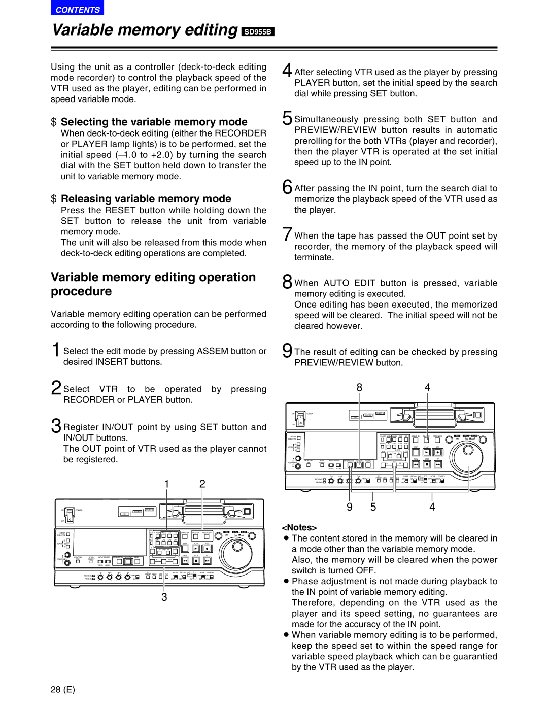 Panasonic AJ-SD930BE, AJ-SD955BE manual Variable memory editing SD955B, Variable memory editing operation procedure 