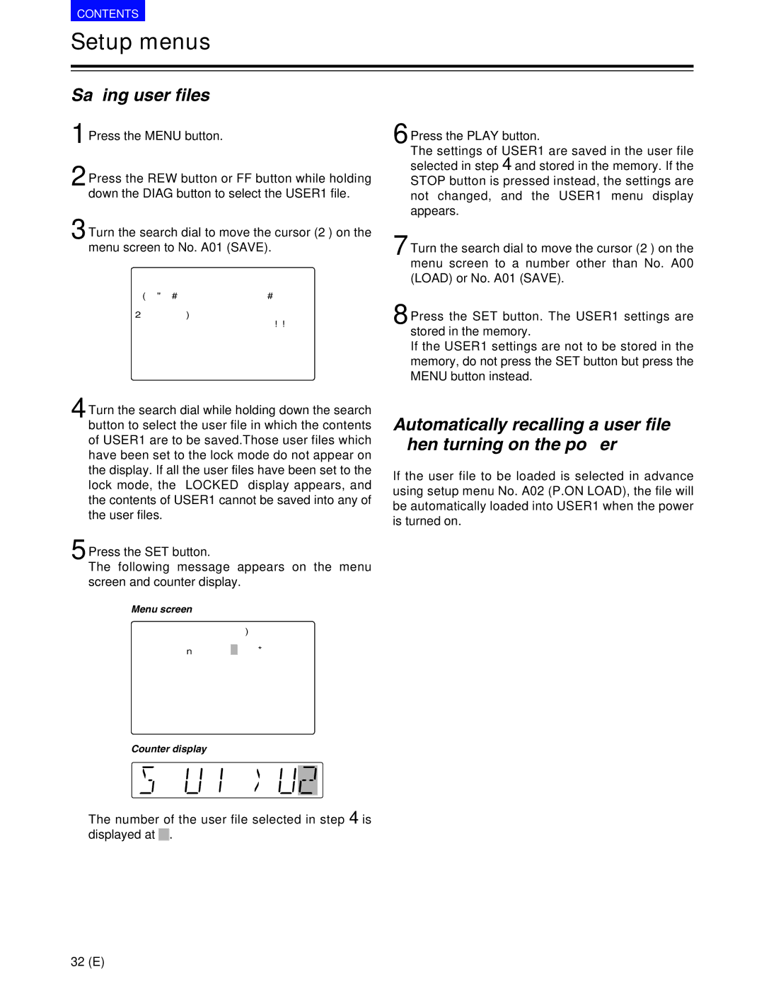 Panasonic AJ-SD930BE, AJ-SD955BE manual Saving user files 