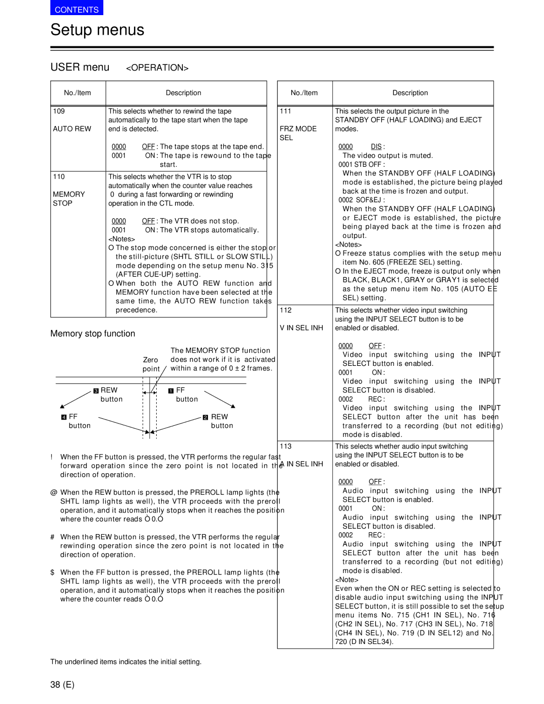 Panasonic AJ-SD930BE, AJ-SD955BE manual Memory stop function 