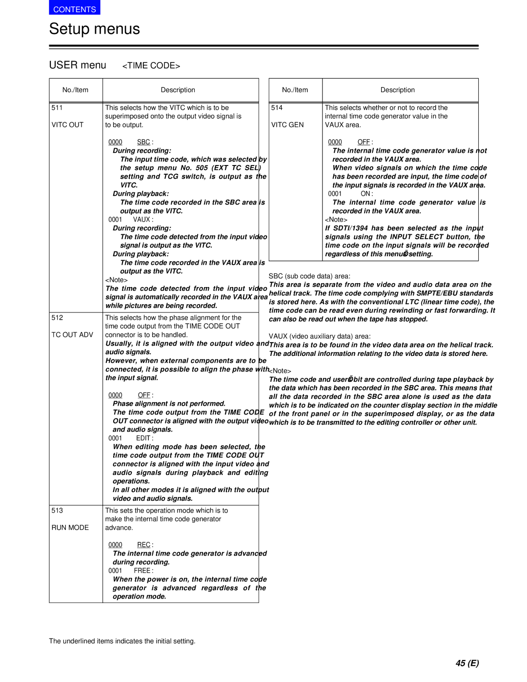 Panasonic AJ-SD955BE, AJ-SD930BE manual Vitc OUT, Sbc, Vaux, Tc Out Adv, Edit, RUN Mode, Rec, Free, Vitc GEN 