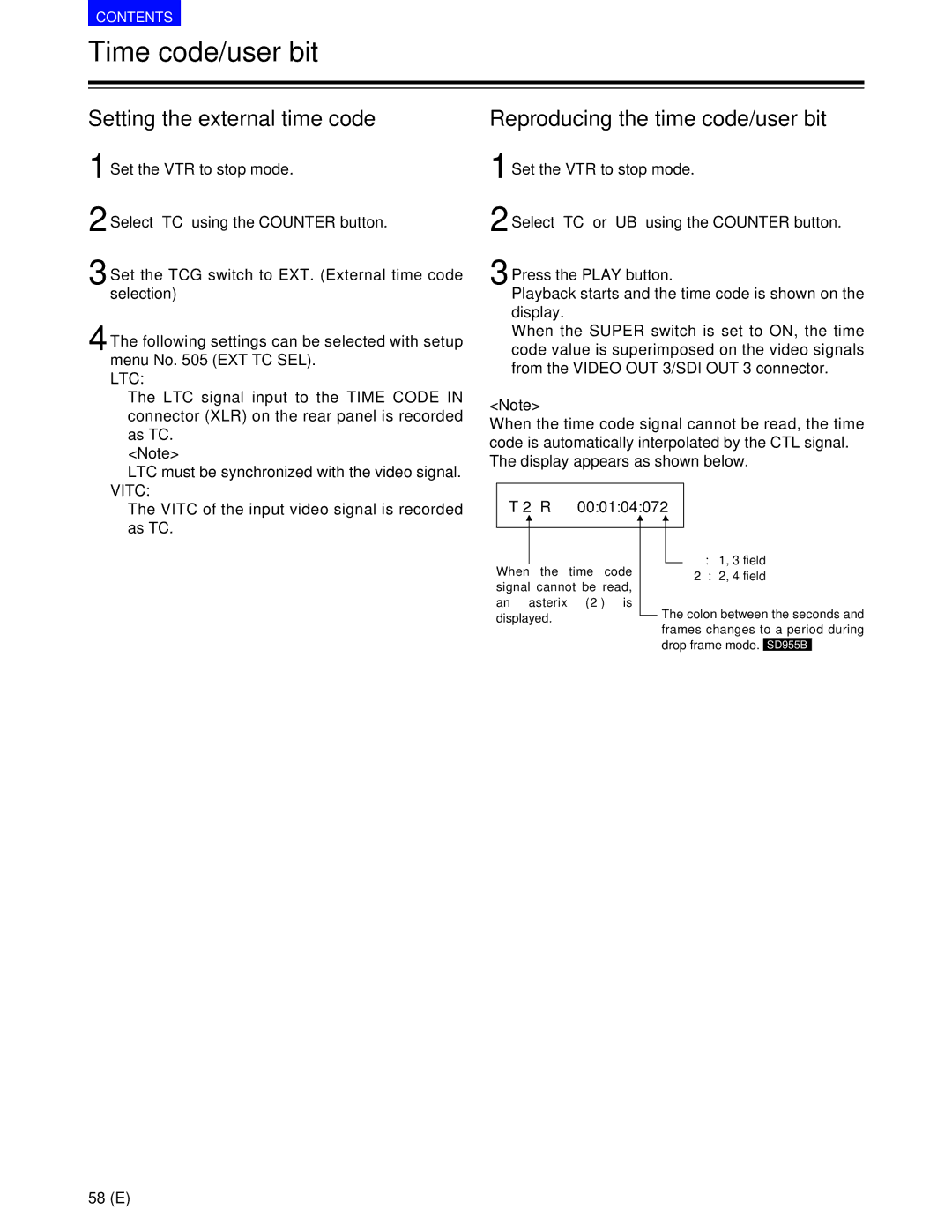 Panasonic AJ-SD930BE, AJ-SD955BE manual Setting the external time code, Ltc, Vitc 