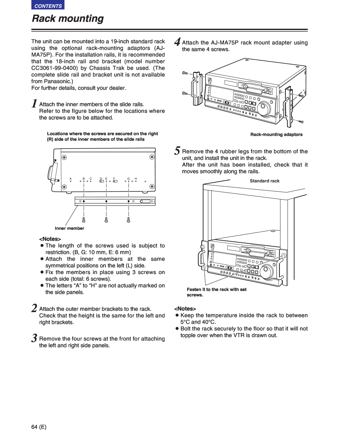 Panasonic AJ-SD930BE, AJ-SD955BE manual Rack mounting 