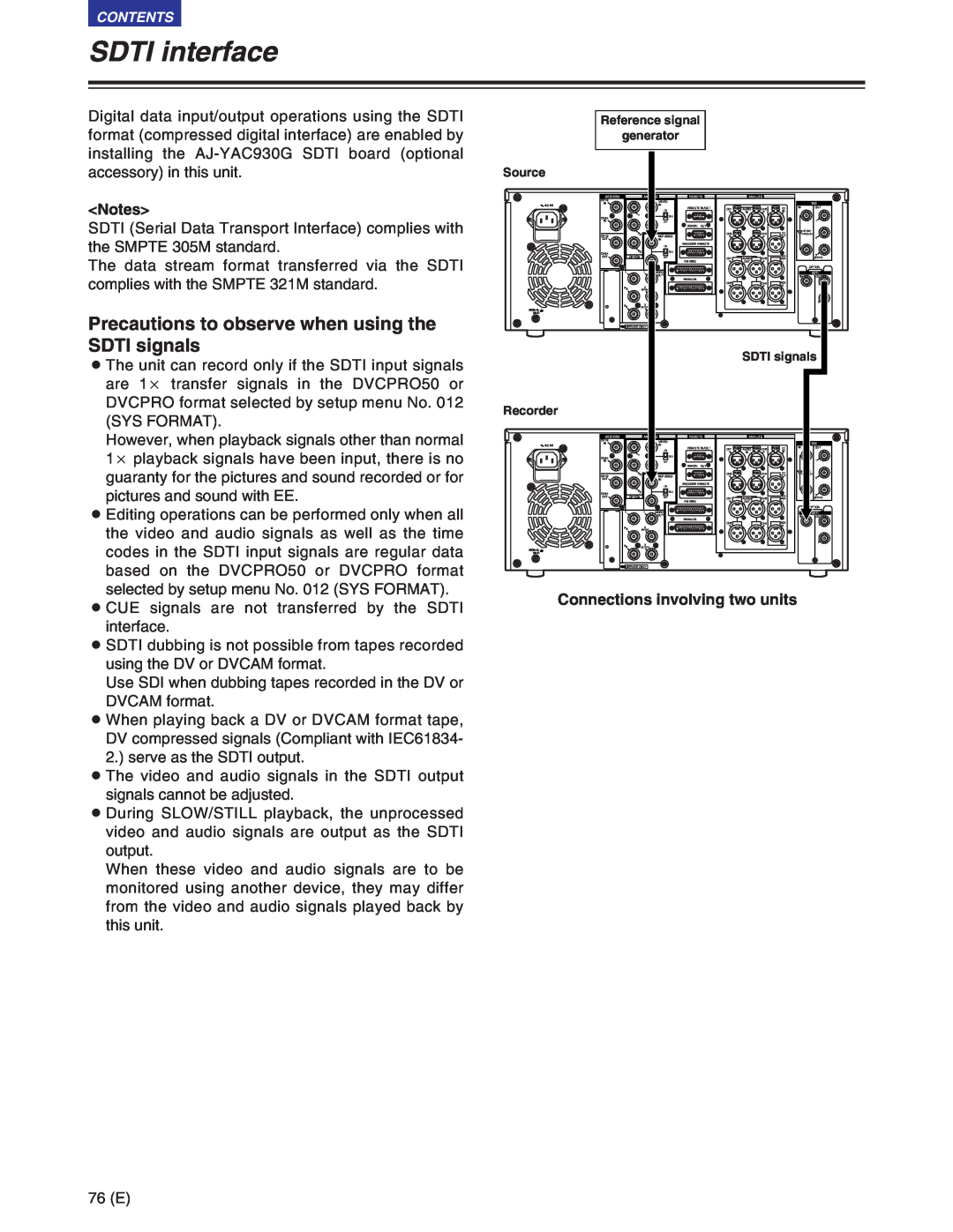 Panasonic AJ-SD930BE, AJ-SD955BE manual SDTI interface, Connections involving two units 