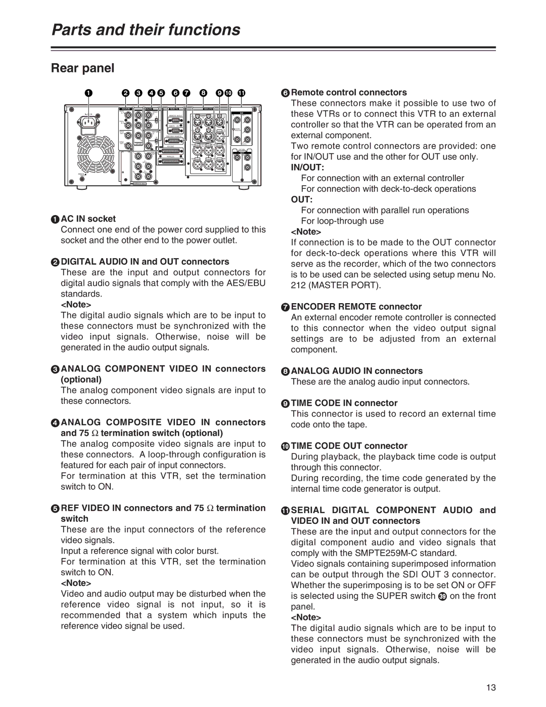 Panasonic AJ-SD955Bp manual Rear panel, In/Out 