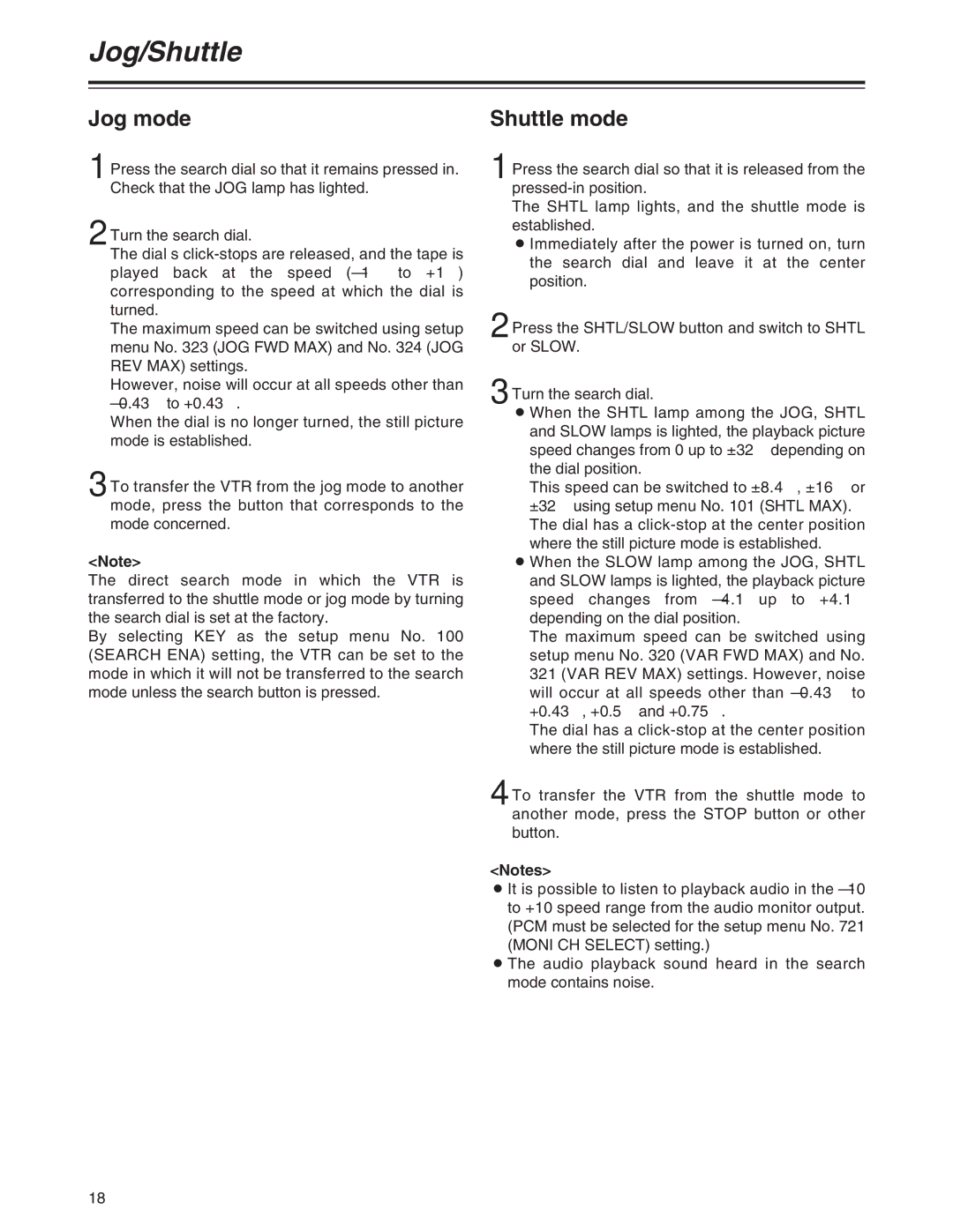 Panasonic AJ-SD955Bp manual Jog/Shuttle, Jog mode 