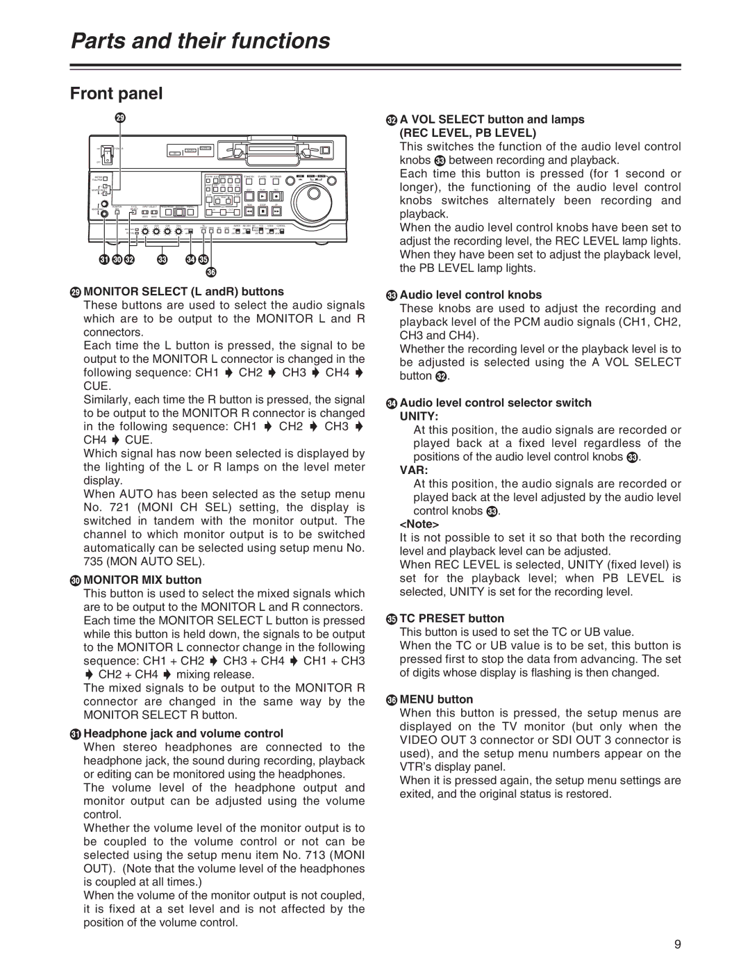 Panasonic AJ-SD955Bp manual REC LEVEL, PB Level, Unity, Var 