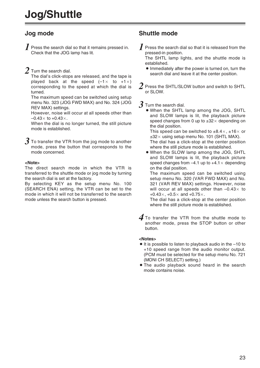 Panasonic AJ-SD965 manual Jog/Shuttle, Jog mode 