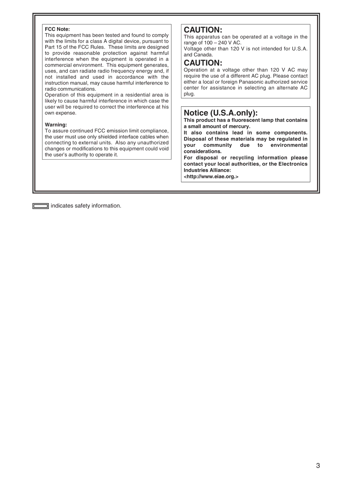 Panasonic AJ-SD965 manual It also Contains Lead Some Components 