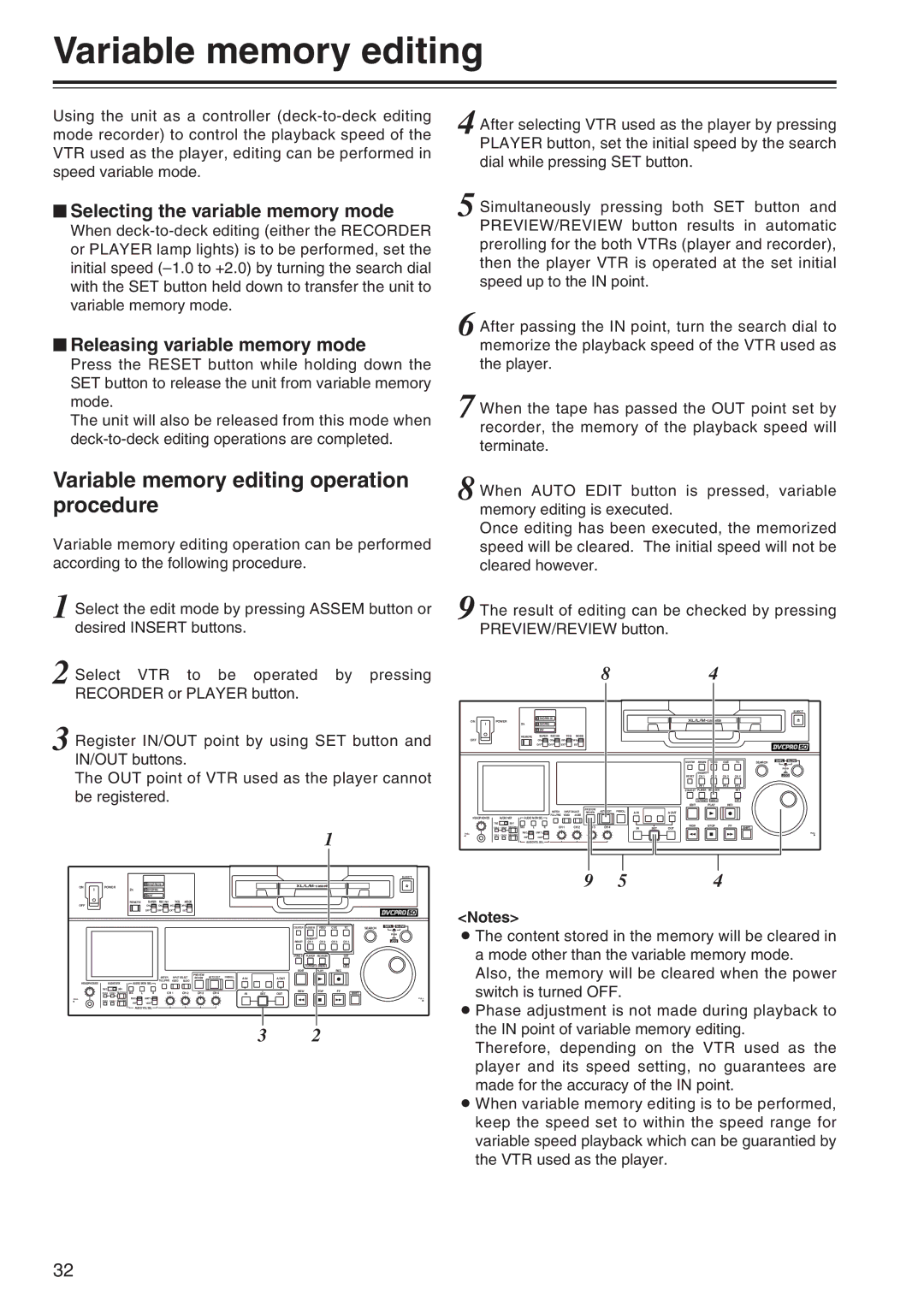 Panasonic AJ-SD965 manual Variable memory editing operation procedure, $ Selecting the variable memory mode 