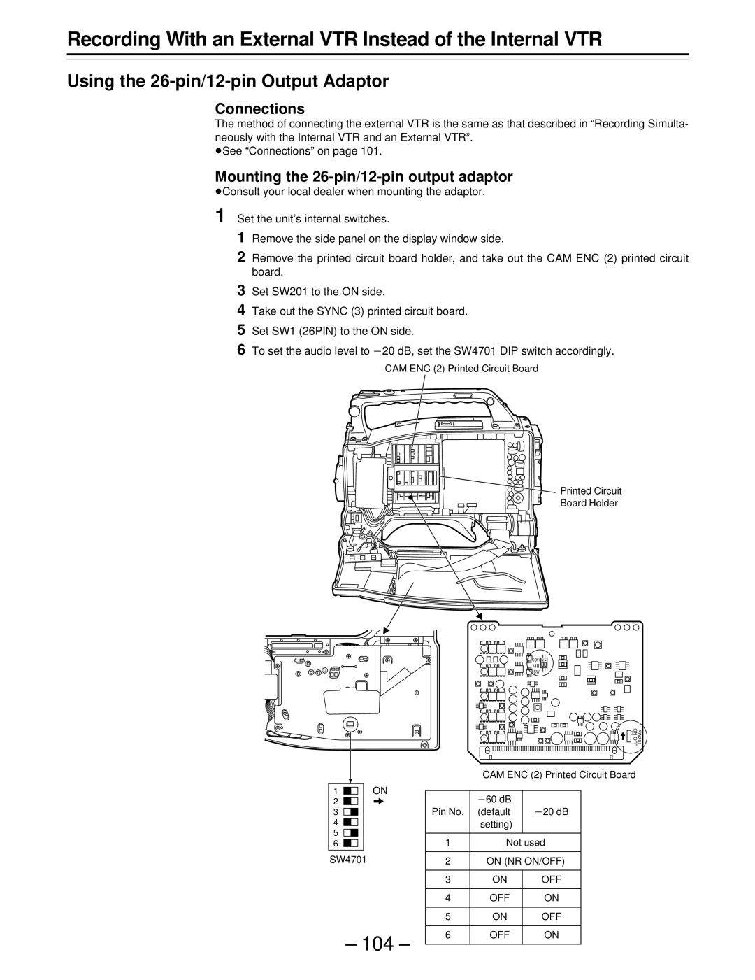 Panasonic AJ-SDC915 Recording With an External VTR Instead of the Internal VTR, Using the 26-pin/12-pin Output Adaptor 