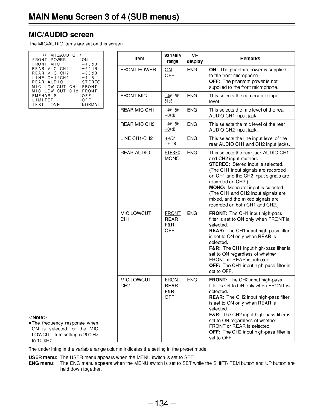 Panasonic AJ-SDC915 operating instructions MIC/AUDIO screen 