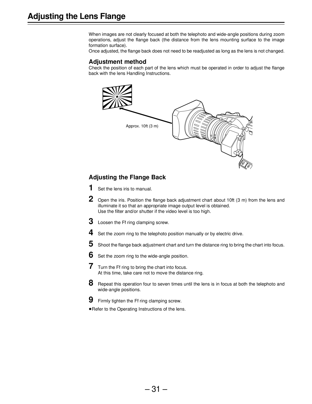 Panasonic AJ-SDC915 operating instructions Adjusting the Lens Flange, Adjustment method, Adjusting the Flange Back 