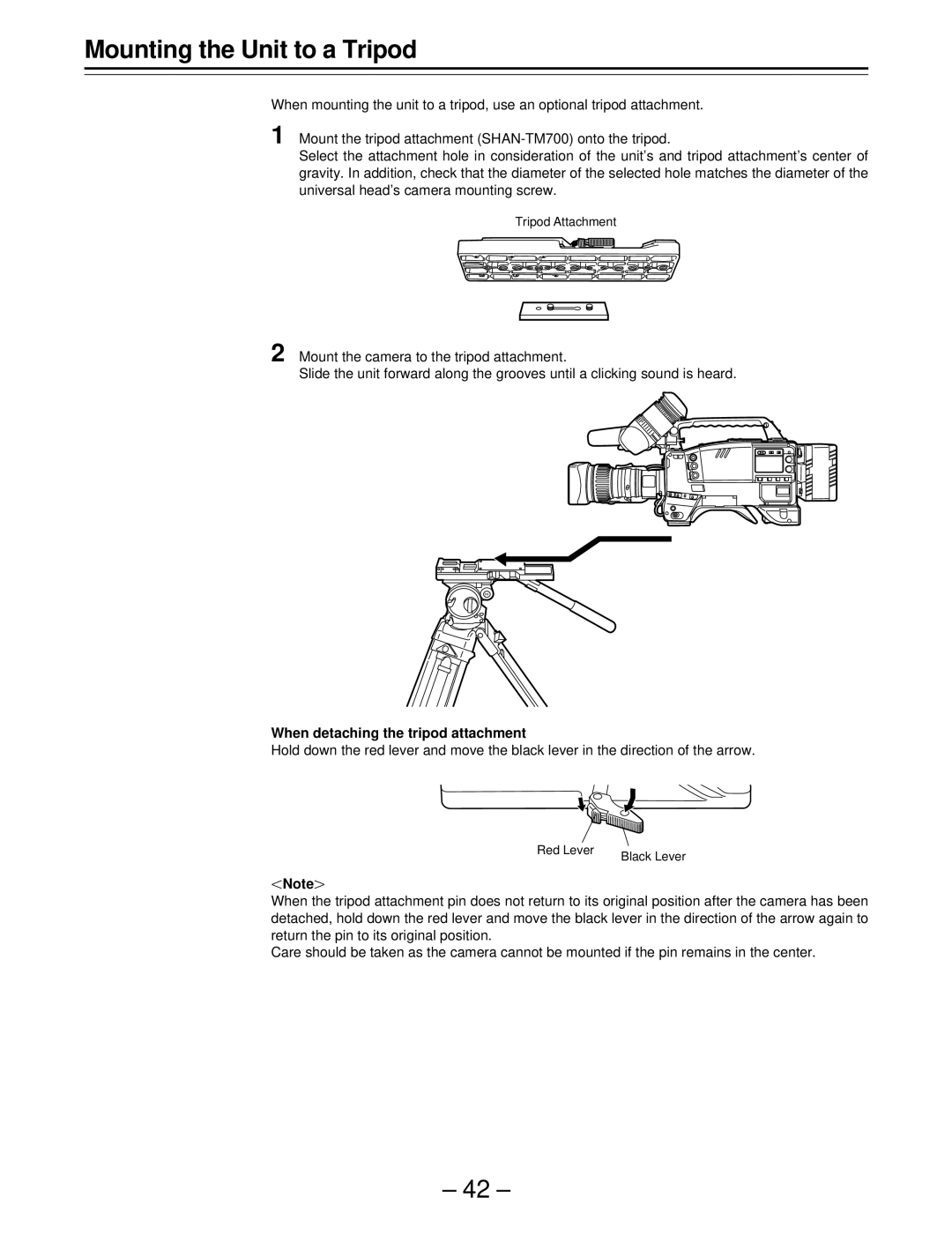 Panasonic AJ-SDC915 operating instructions Mounting the Unit to a Tripod, When detaching the tripod attachment 