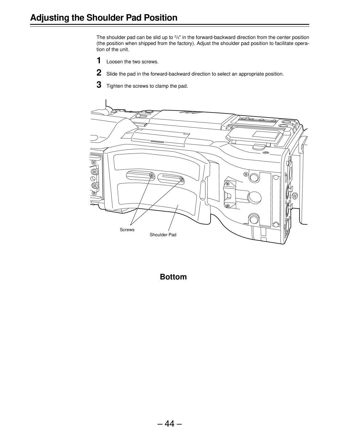 Panasonic AJ-SDC915 operating instructions Adjusting the Shoulder Pad Position, Bottom 