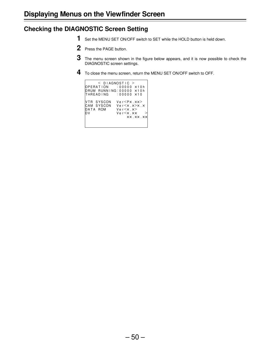 Panasonic AJ-SDC915 operating instructions Checking the Diagnostic Screen Setting 