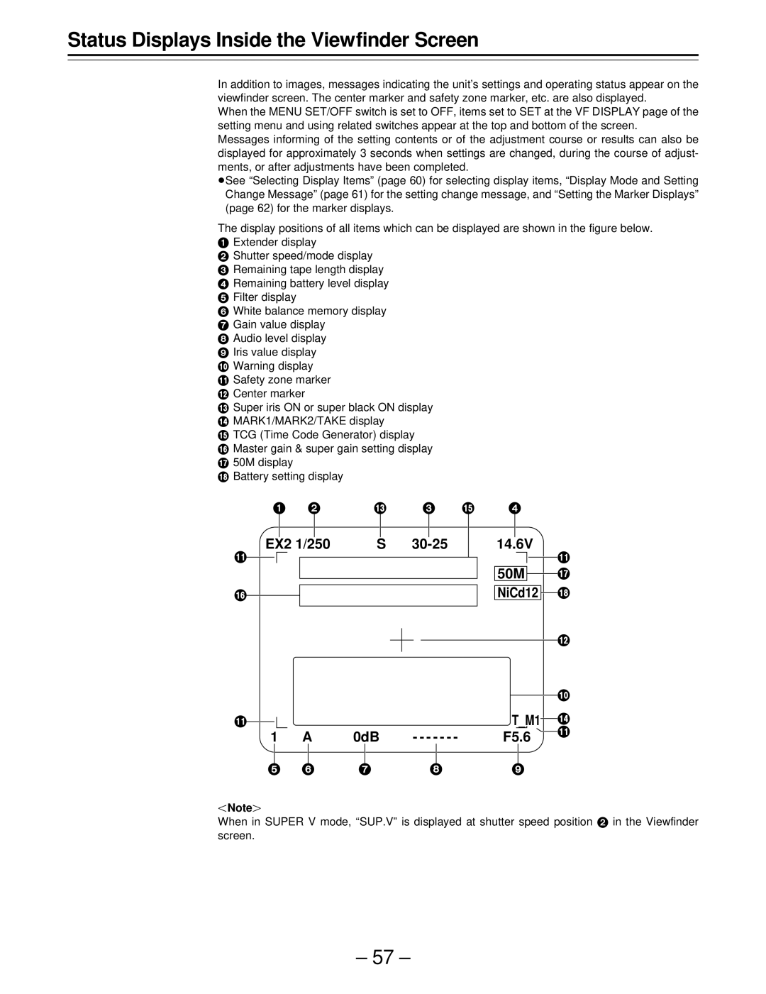 Panasonic AJ-SDC915 operating instructions Status Displays Inside the Viewfinder Screen, TM1 