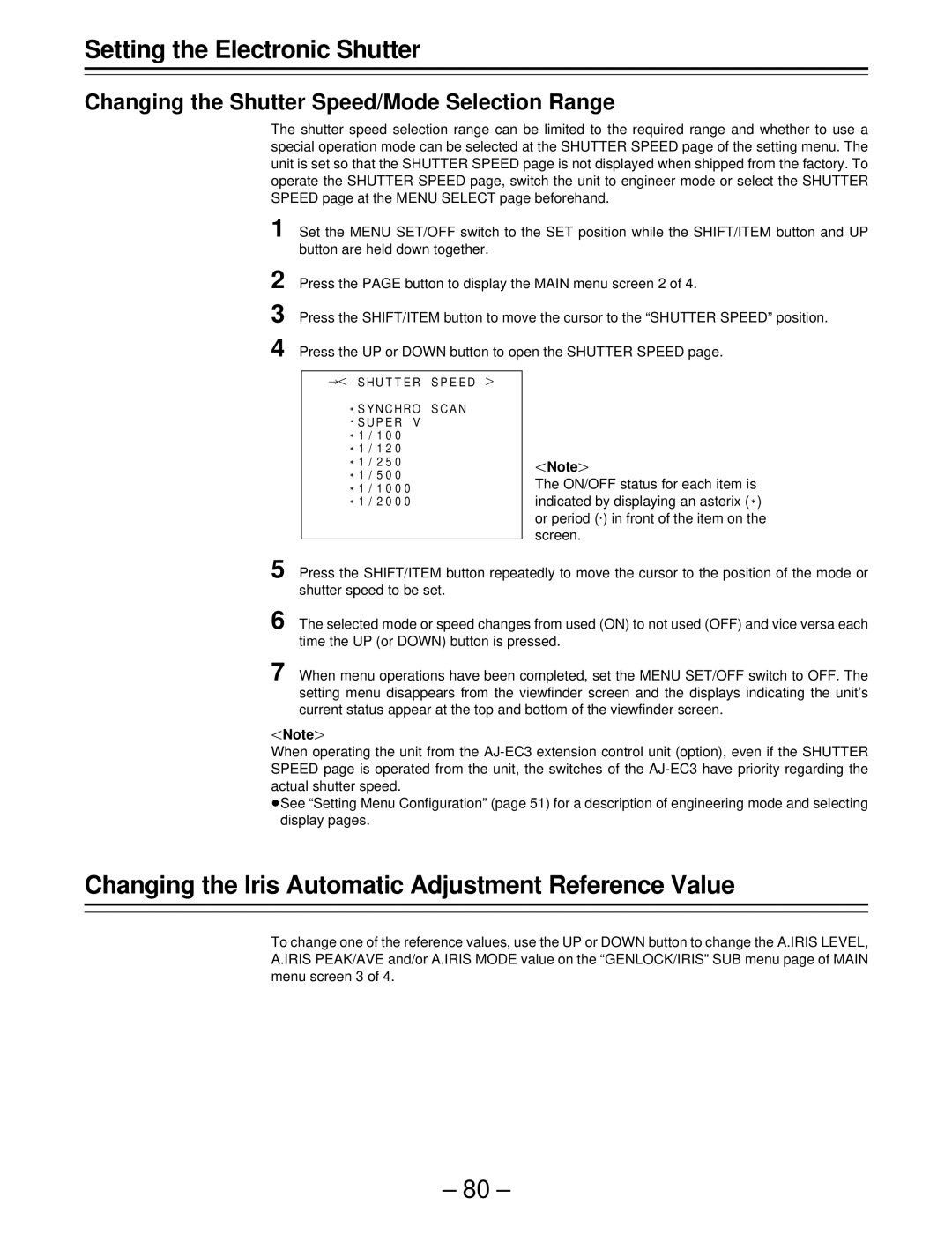 Panasonic AJ-SDC915 operating instructions Changing the lris Automatic Adjustment Reference Value 