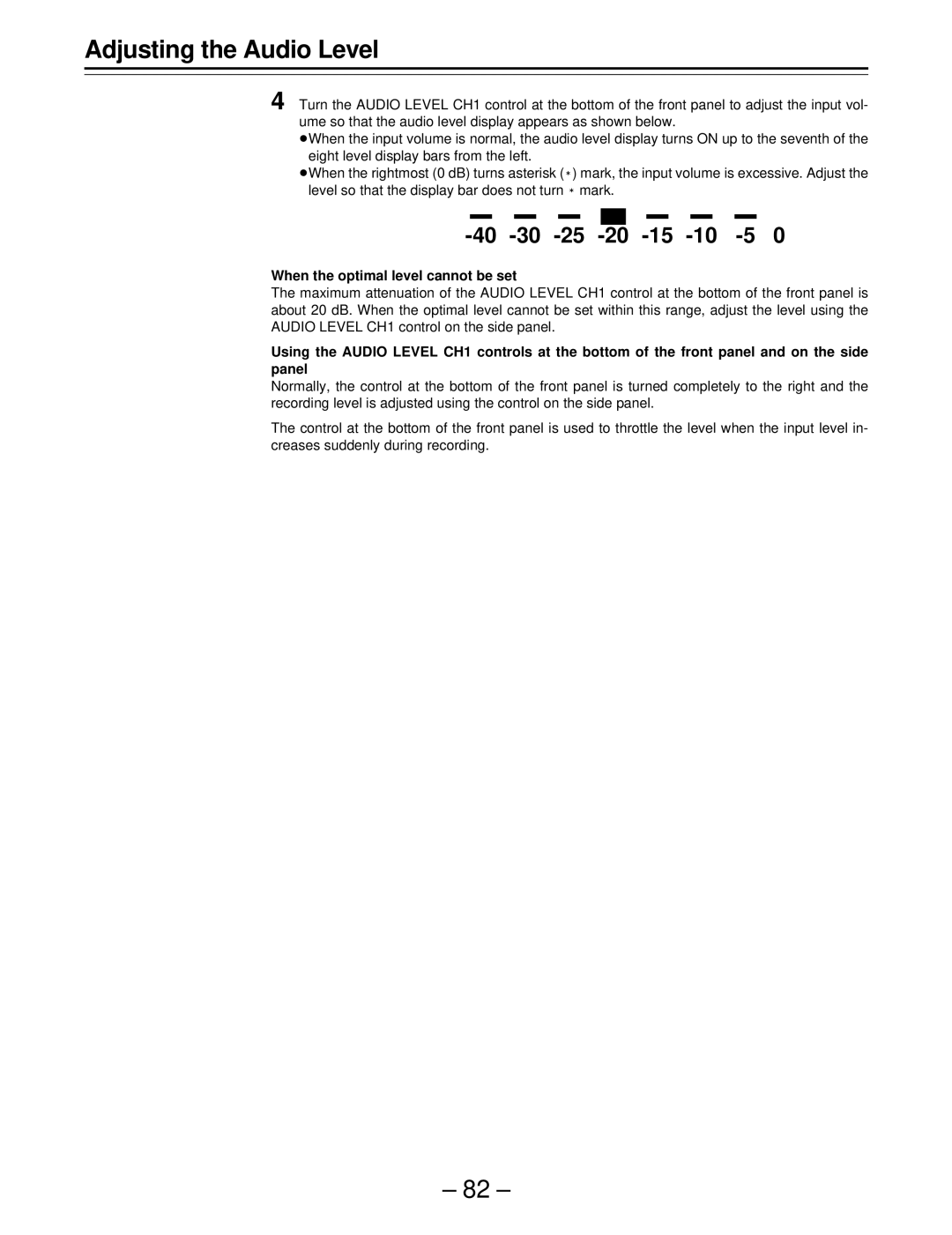 Panasonic AJ-SDC915 operating instructions When the optimal level cannot be set 