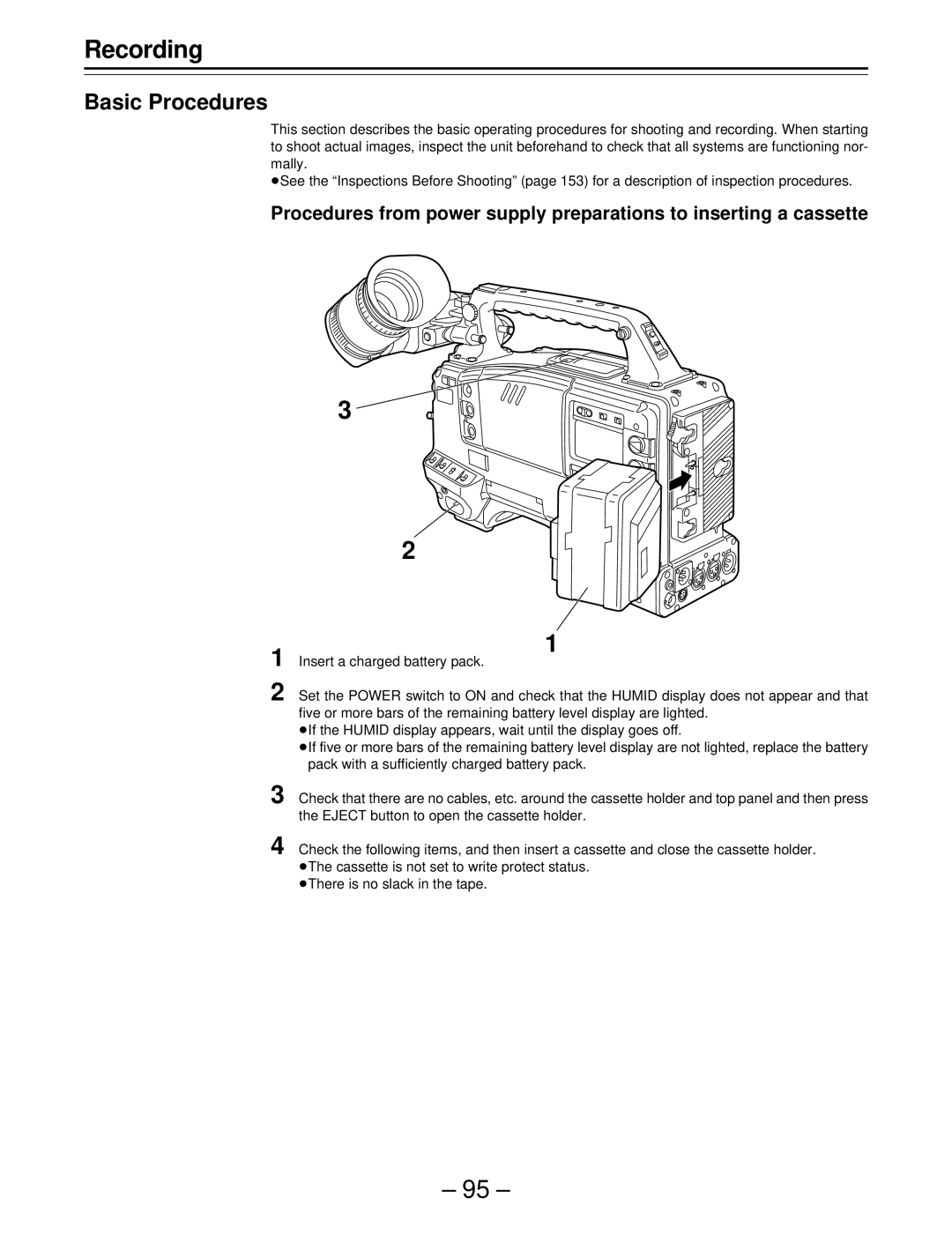 Panasonic AJ-SDC915 operating instructions Recording, Basic Procedures 