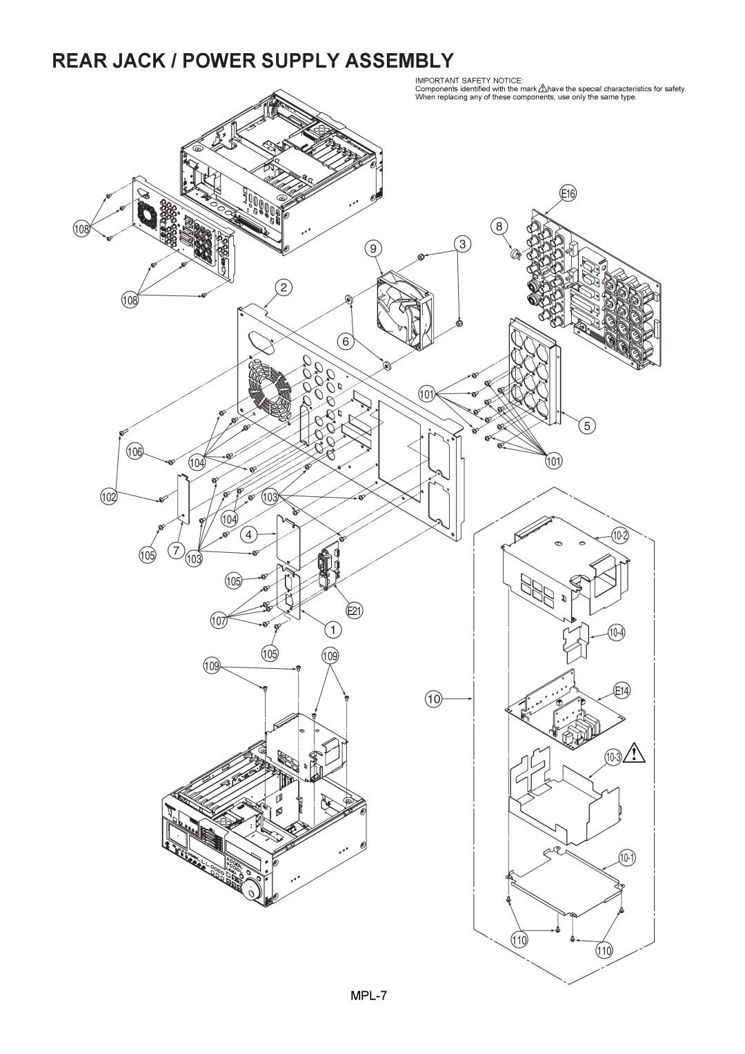 Panasonic AJ-SPD850E, AJ-SPD850MC manual Rear Jack / Power Supply Assembly, Important Safety Notice 