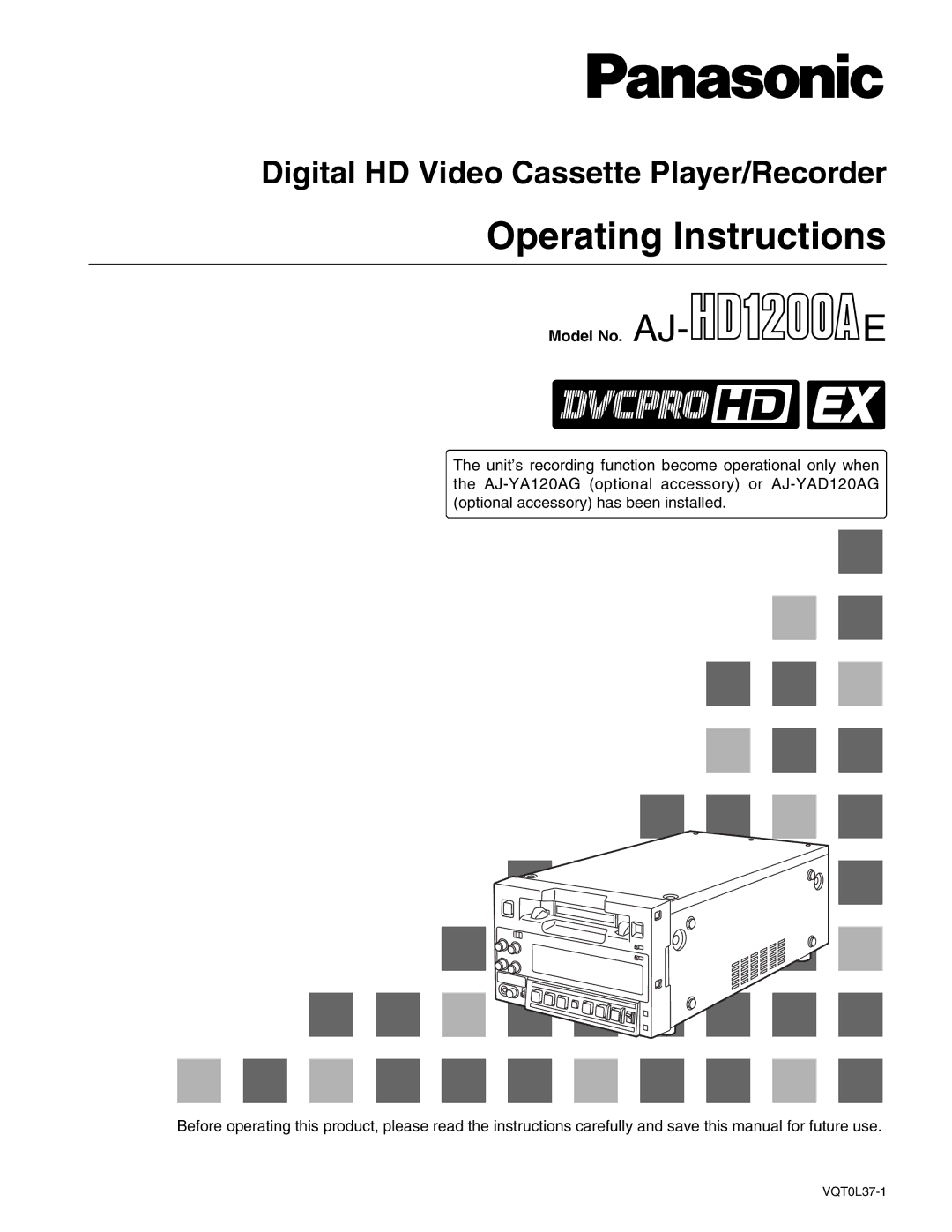 Panasonic AJ-YA120AG manual Operating Instructions, Model No. AJ- E 