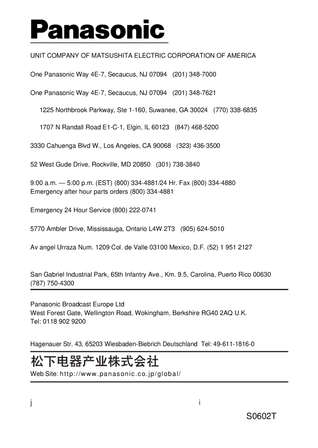 Panasonic AJ-YA932, AJ-YA931 operating instructions S0602T @ 