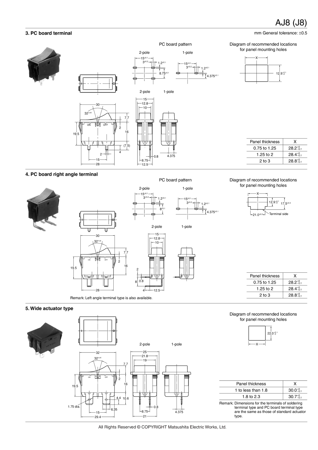 Panasonic AJ8 (J8) manual PC board terminal, PC board right angle terminal 