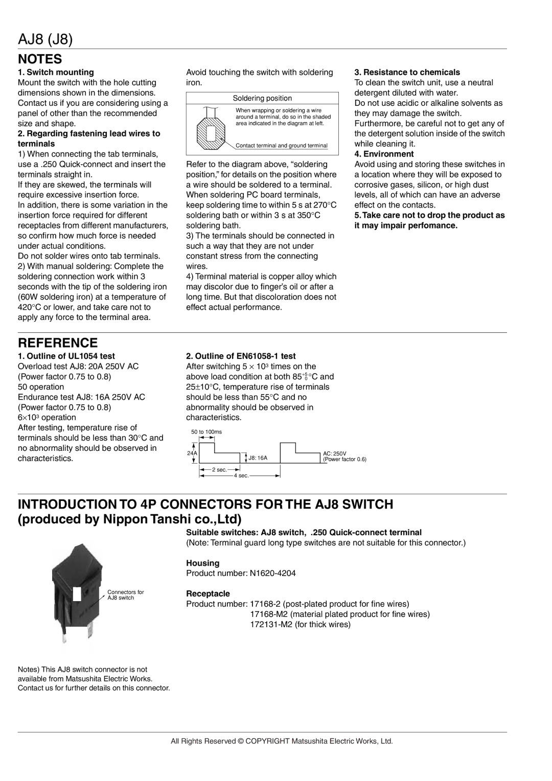 Panasonic AJ8 (J8) manual Reference 