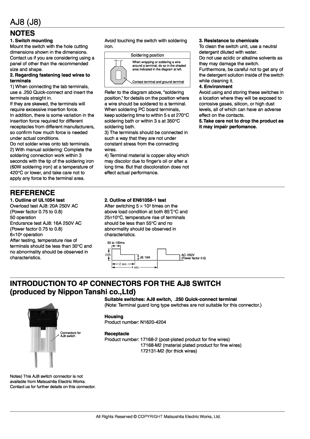 Panasonic AJ8 (J8) manual Reference, AJ8 J8 