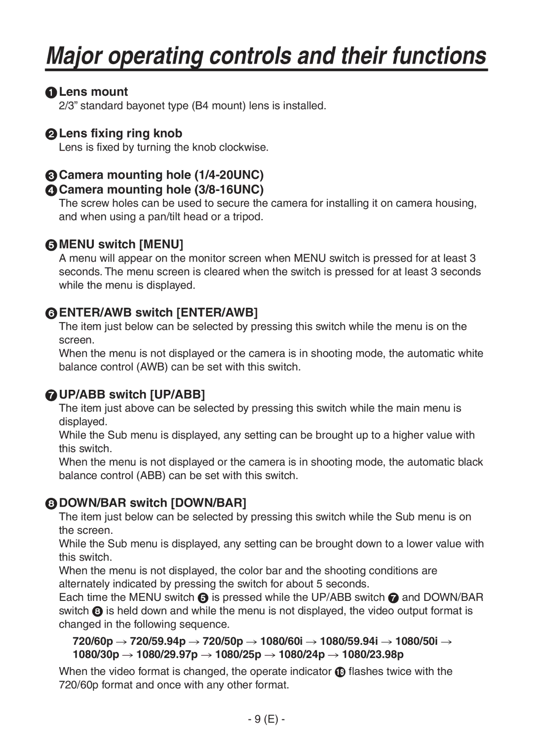 Panasonic AK-HC1500G operating instructions Major operating controls and their functions 