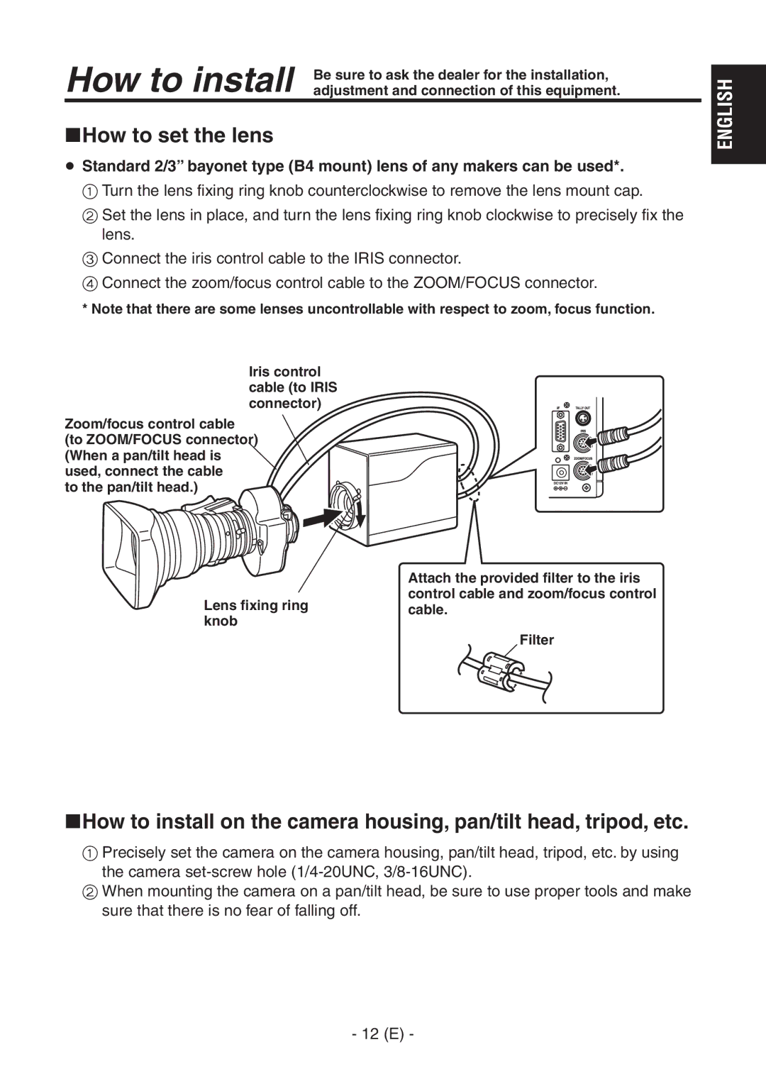 Panasonic AK-HC1500G operating instructions How to set the lens, Iris control cable to Iris connector 