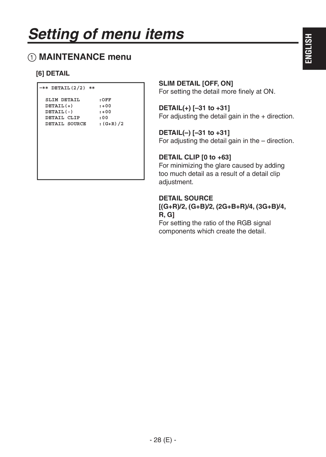 Panasonic AK-HC1500G operating instructions Slim Detail OFF, on, Detail Source 