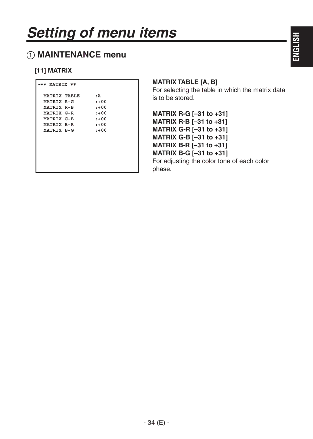 Panasonic AK-HC1500G operating instructions Matrix Table A, B 