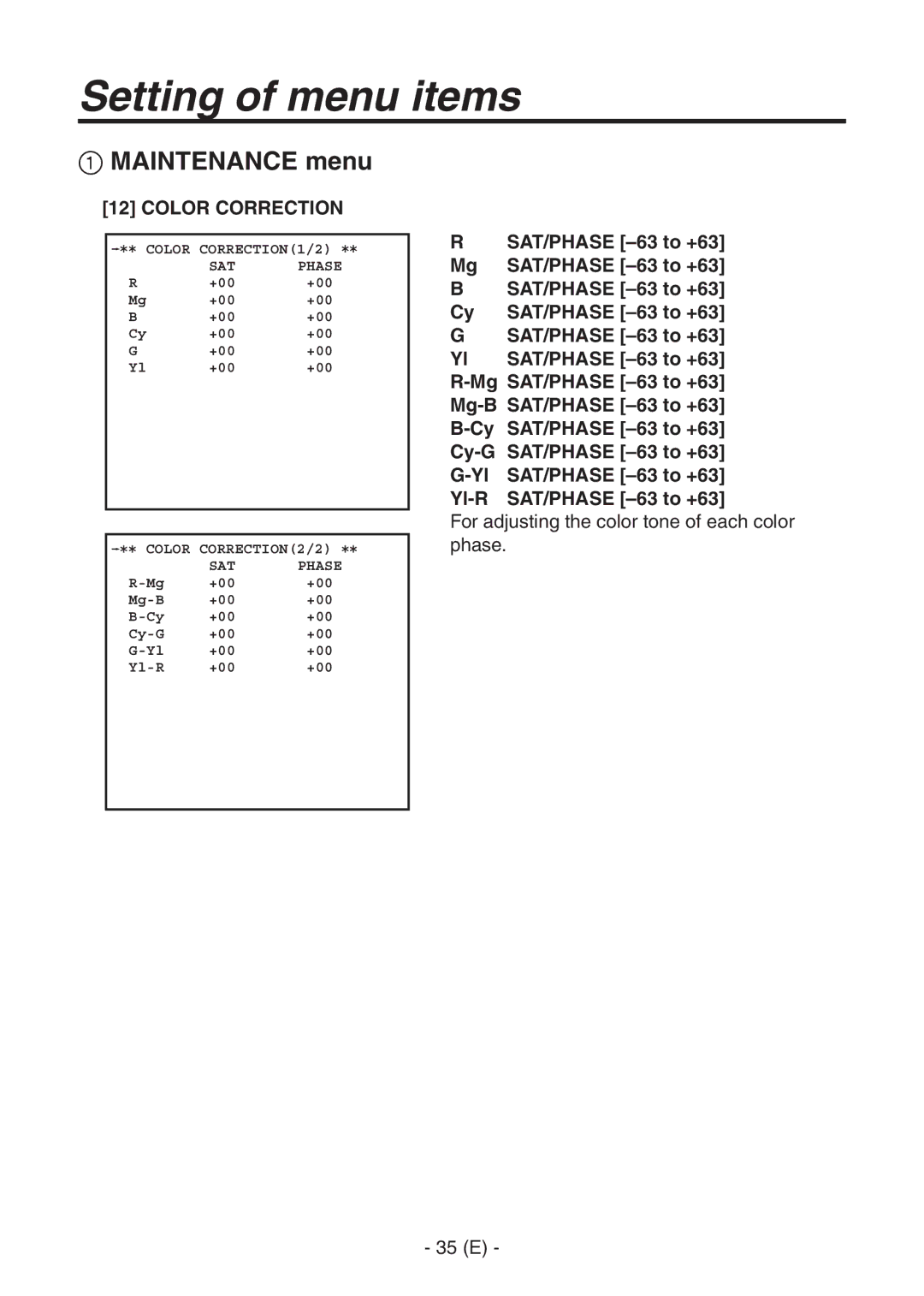 Panasonic AK-HC1500G operating instructions Color Correction 