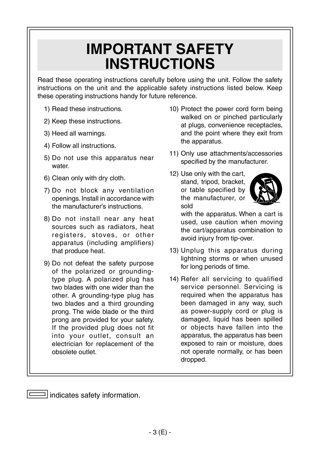 Panasonic AK-HC1500G operating instructions Important Safety Instructions 