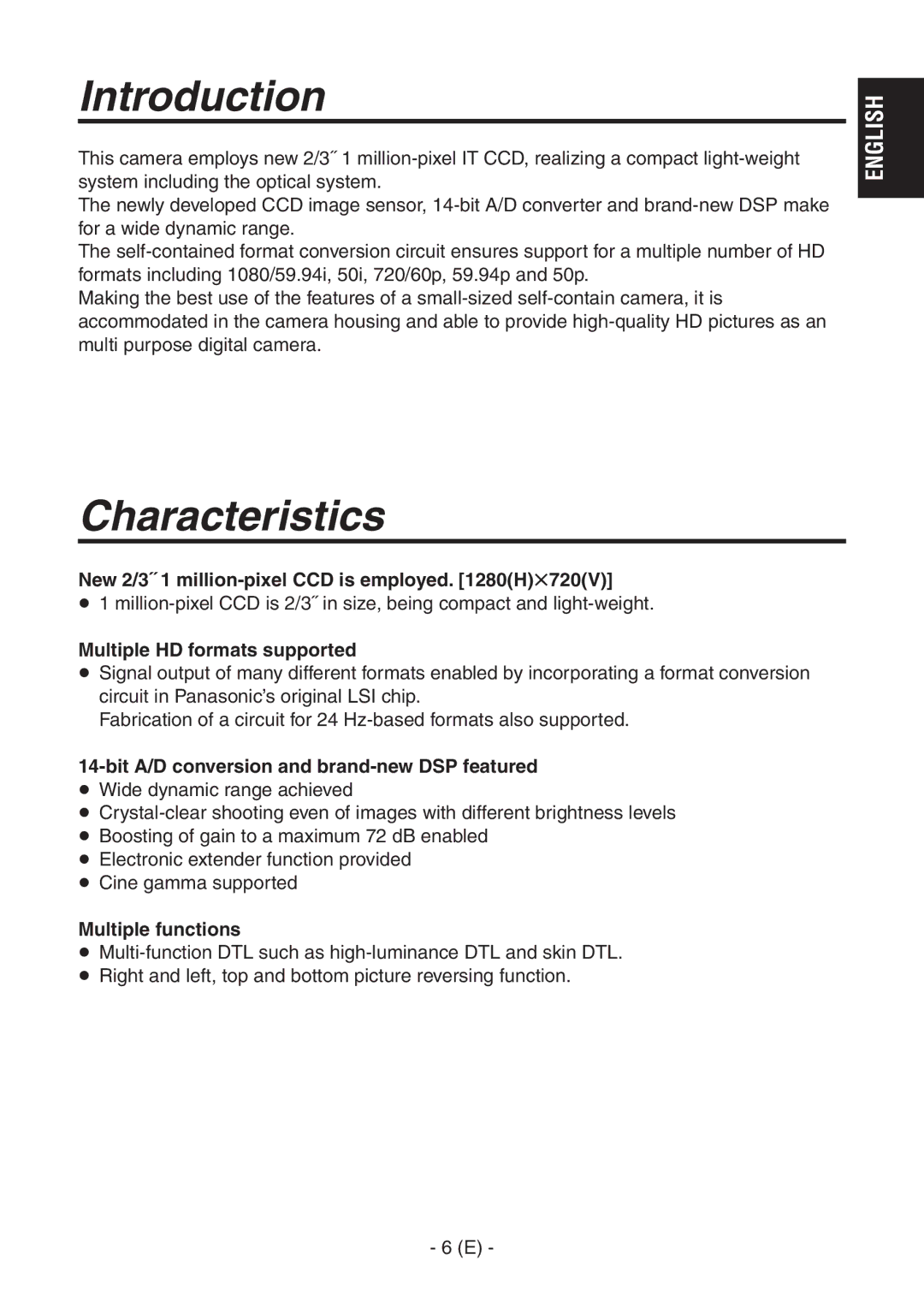 Panasonic AK-HC1500G operating instructions Introduction, Characteristics 