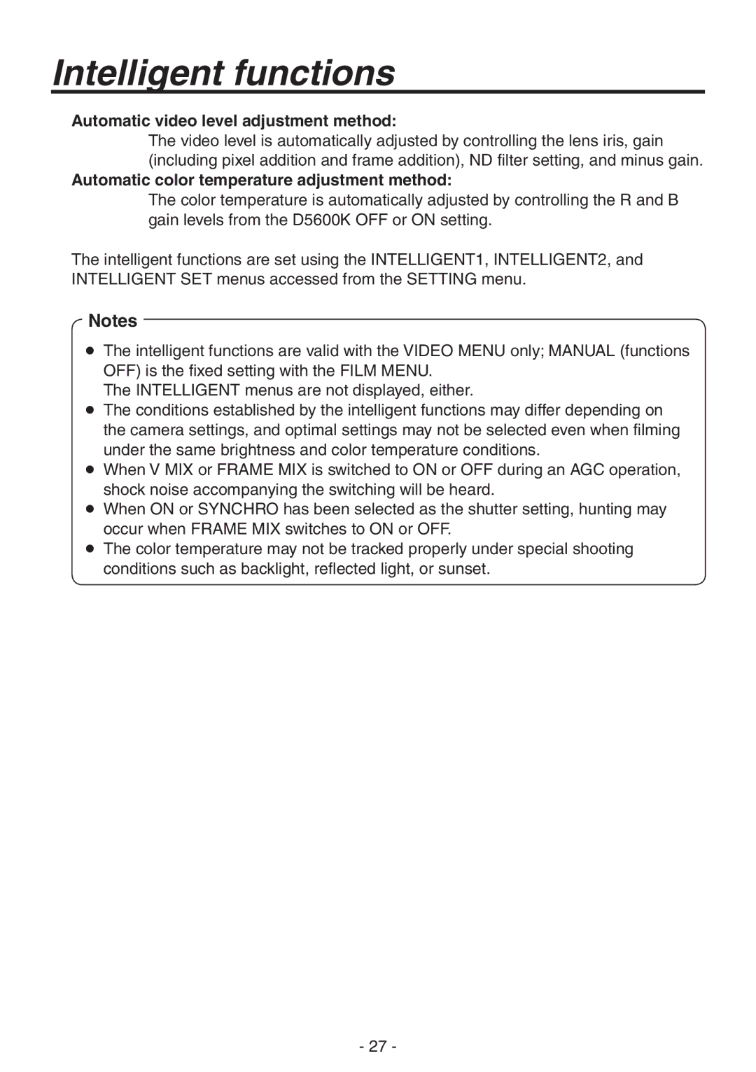 Panasonic AK-HC1800N Automatic video level adjustment method, Automatic color temperature adjustment method 