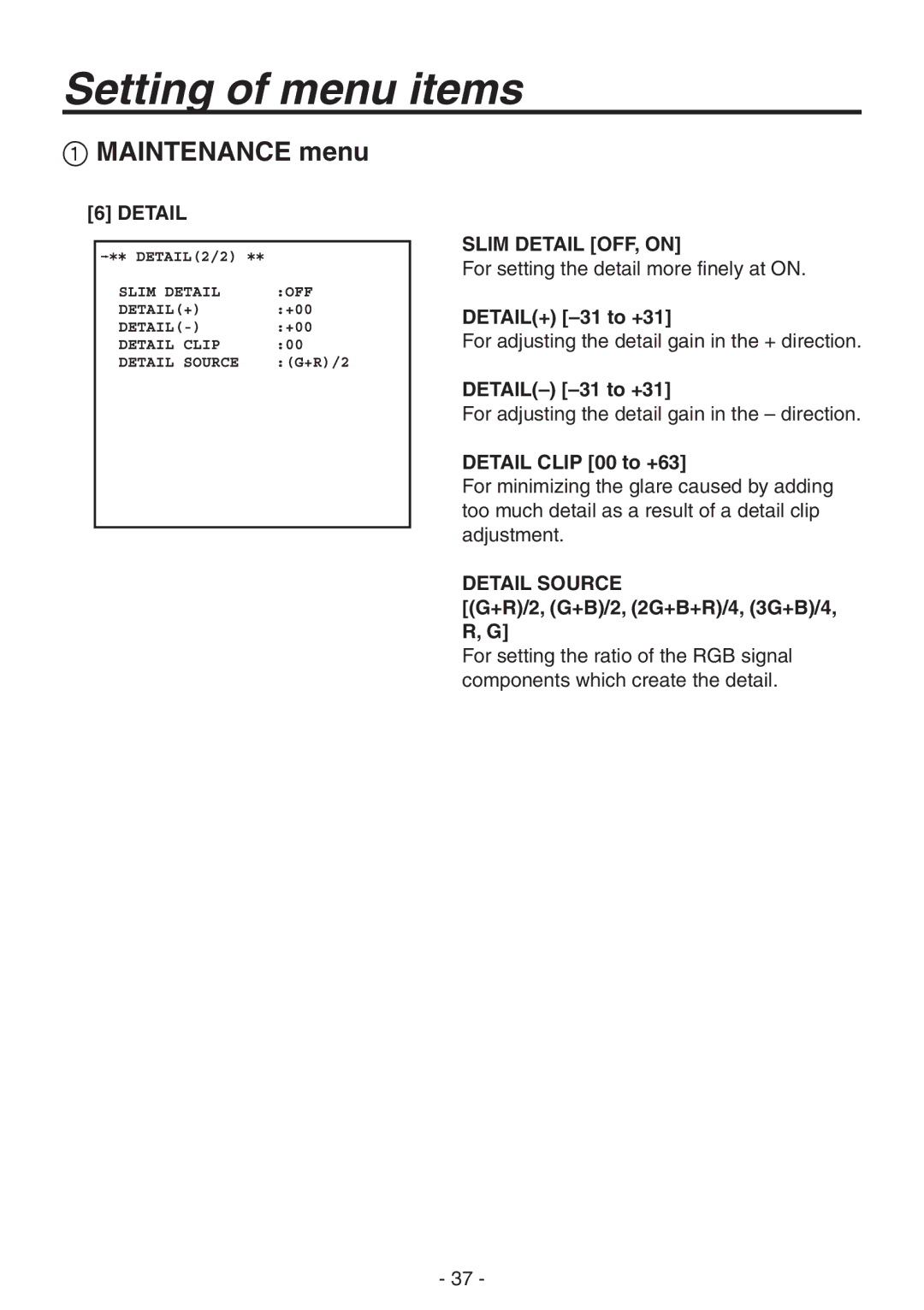 Panasonic AK-HC1800N operating instructions Detail Slim Detail OFF, on, Detail Source 