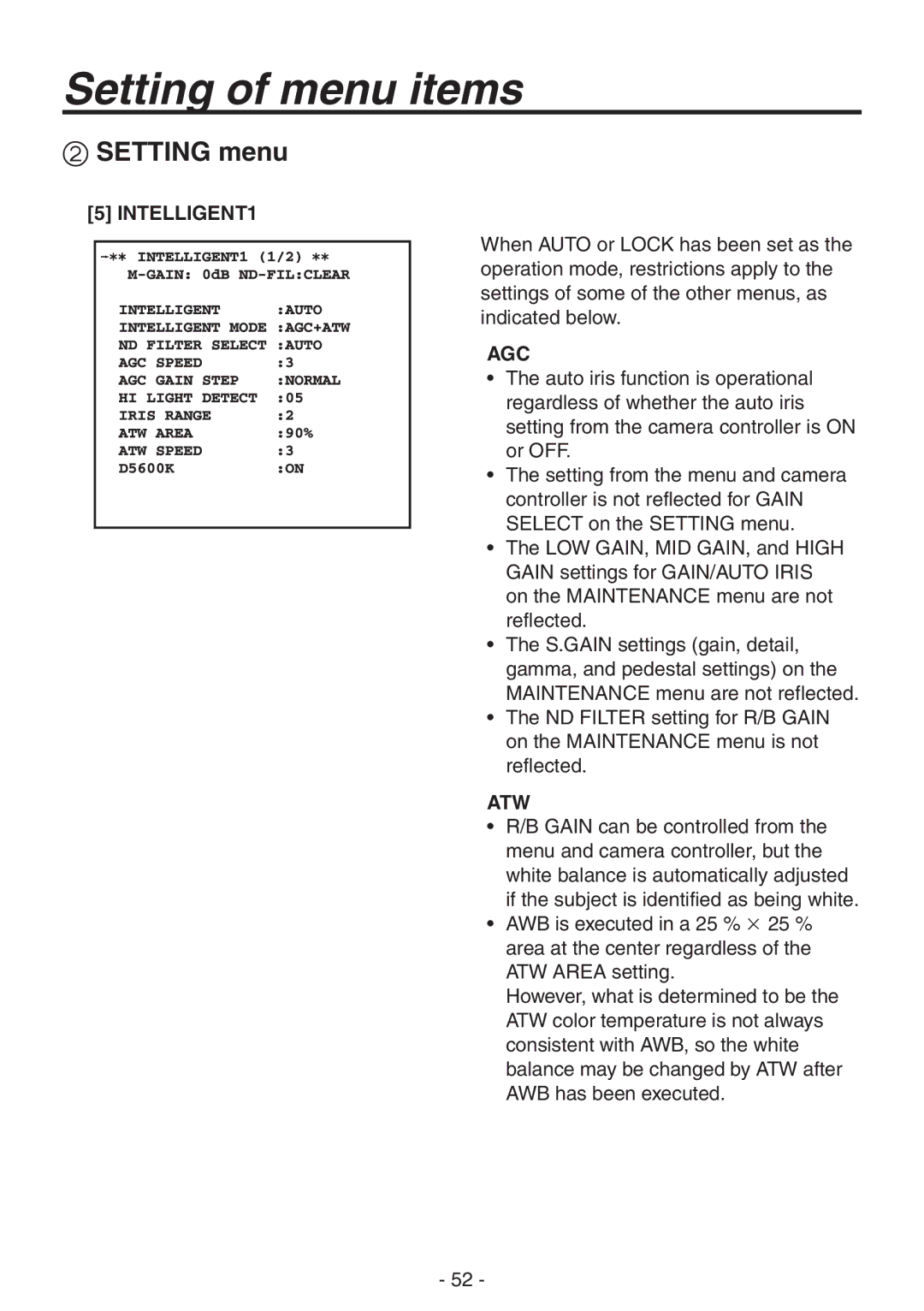 Panasonic AK-HC1800N operating instructions Agc, Atw 