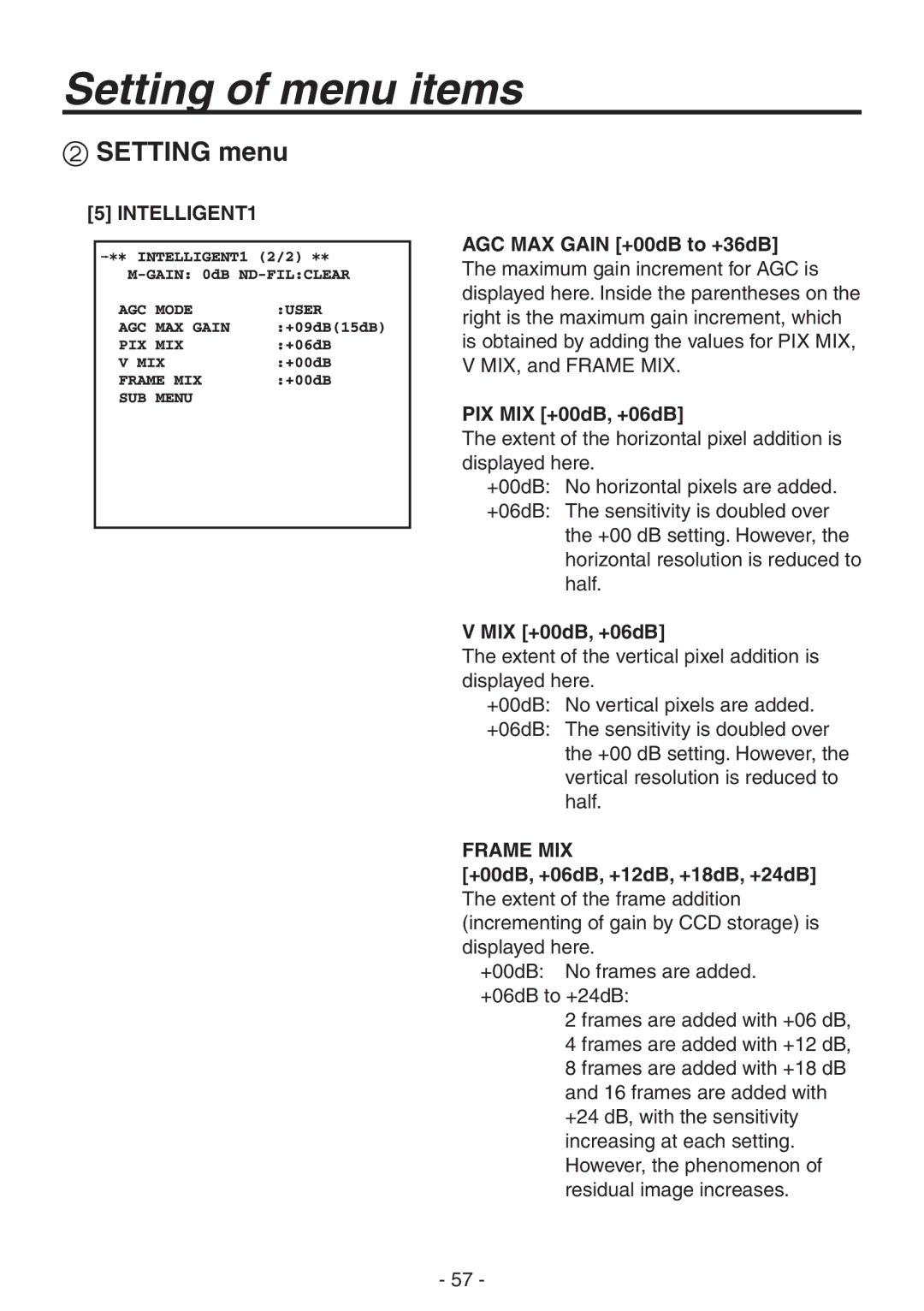 Panasonic AK-HC1800N operating instructions MIX +00dB, +06dB, Frame MIX 