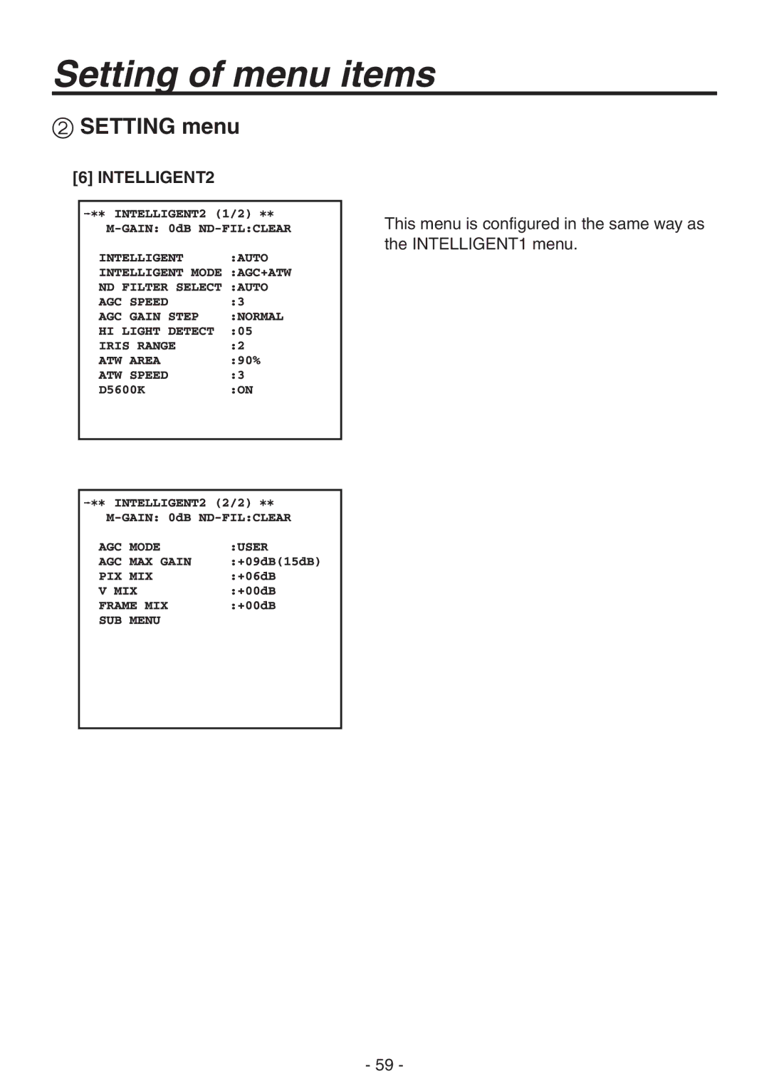 Panasonic AK-HC1800N operating instructions INTELLIGENT2 