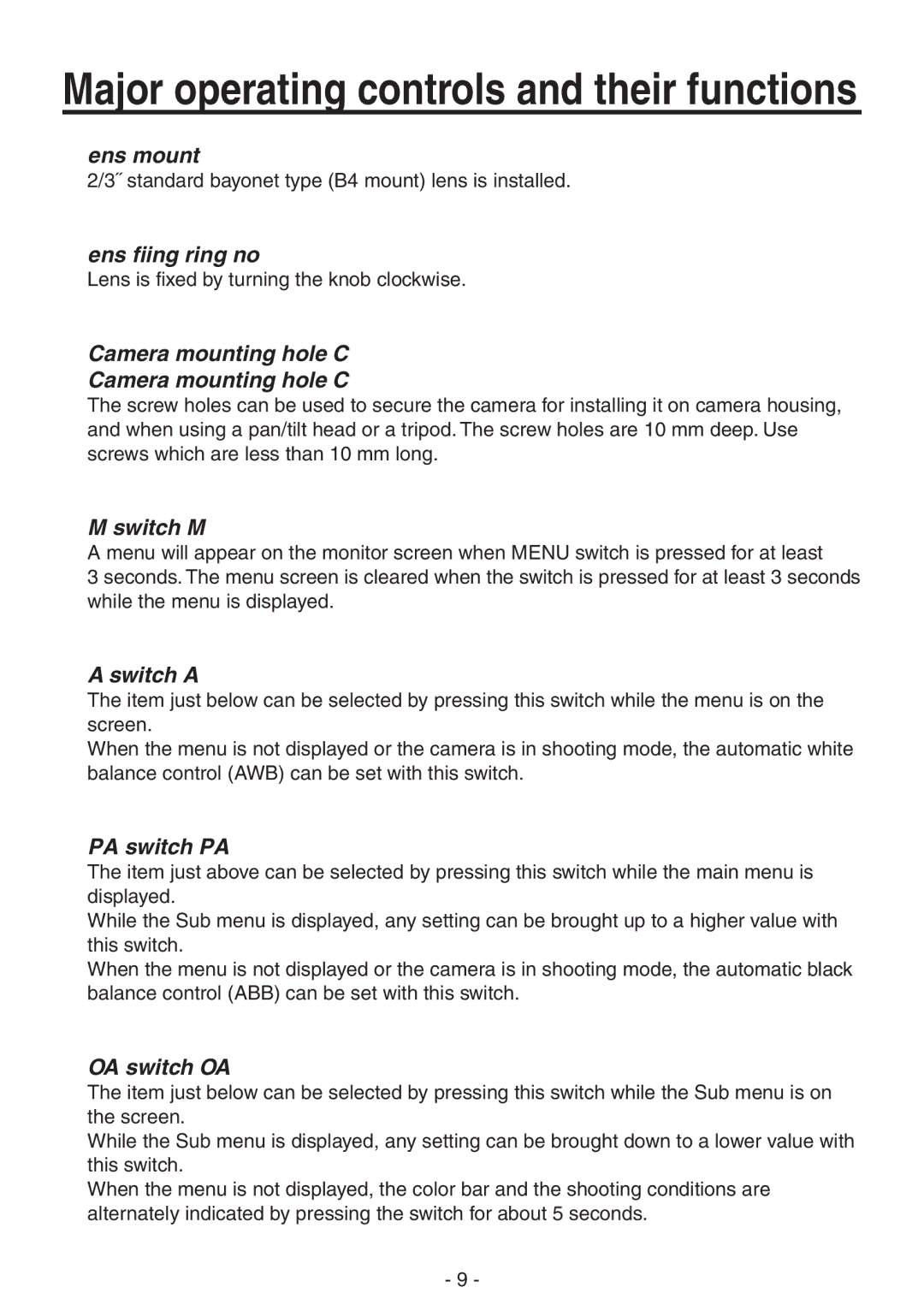 Panasonic AK-HC1800N operating instructions  Lens mount 