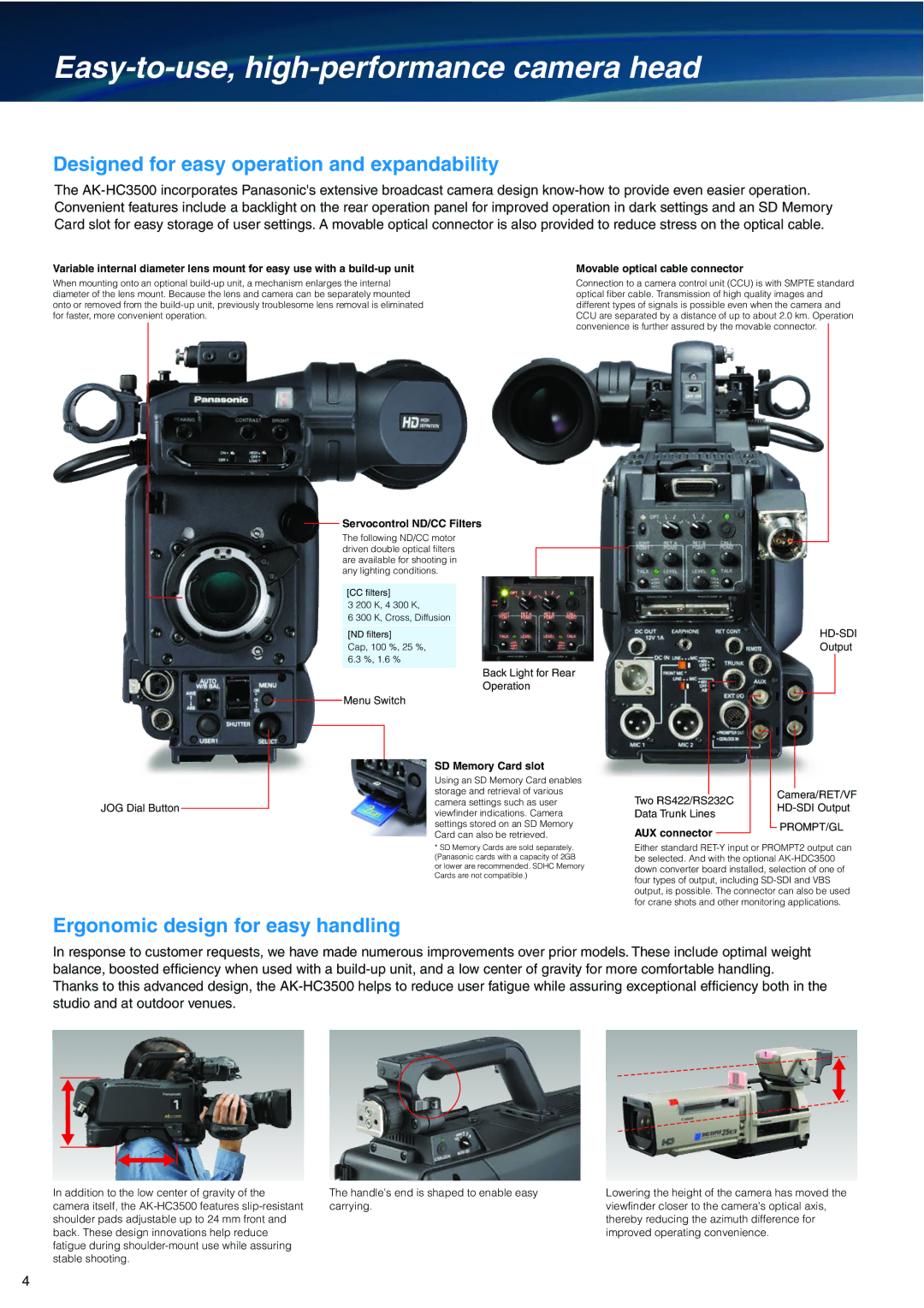 Panasonic AK-HC3500 manual Easy-to-use, high-performance camera head, Designed for easy operation and expandability 