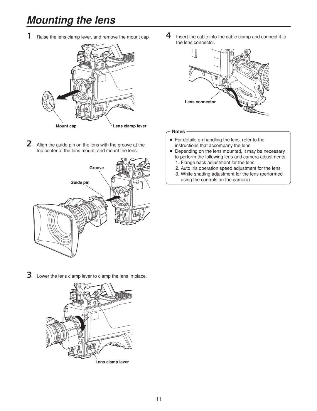 Panasonic AK-HC3500P operating instructions Mounting the lens 