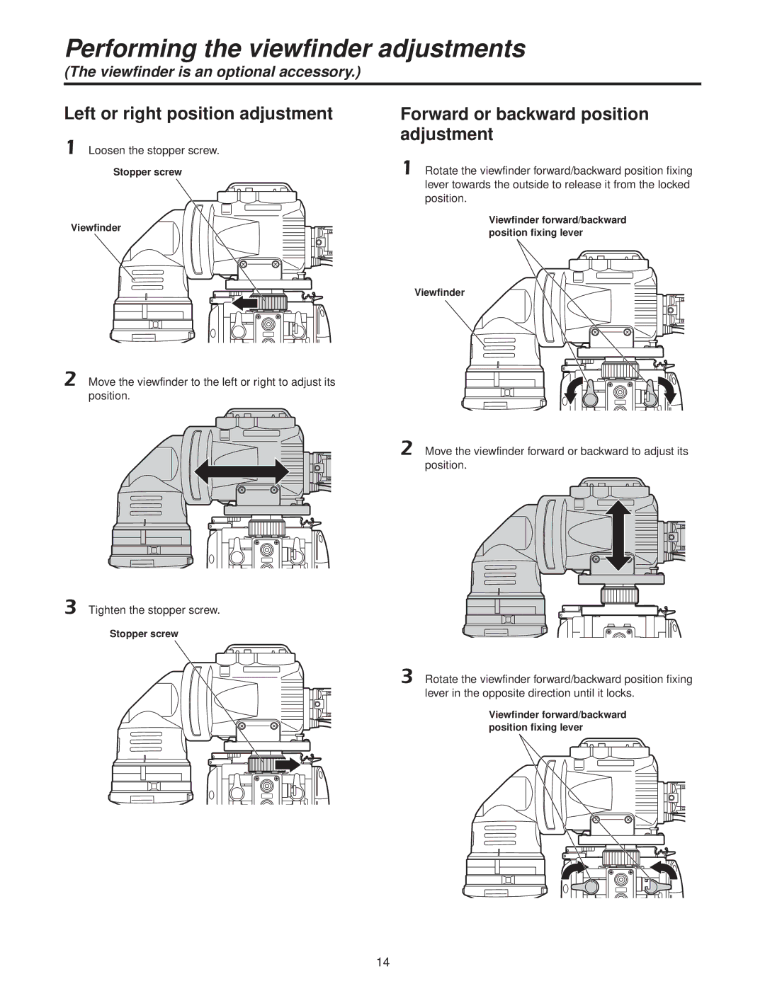 Panasonic AK-HC3500P operating instructions Left or right position adjustment, Forward or backward position adjustment 