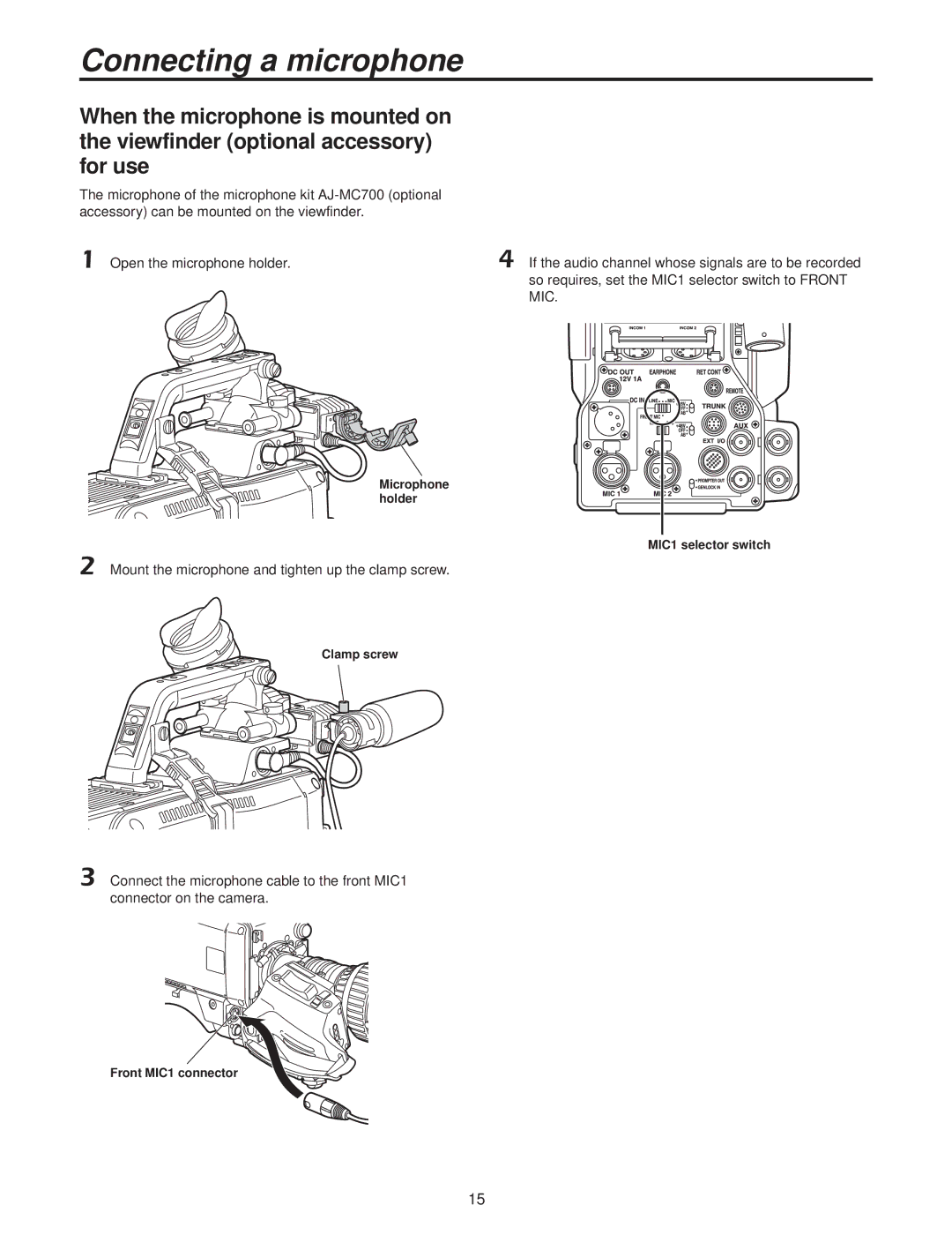 Panasonic AK-HC3500P operating instructions Connecting a microphone 