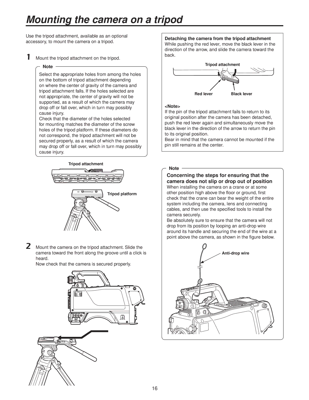 Panasonic AK-HC3500P operating instructions Mounting the camera on a tripod, Mount the tripod attachment on the tripod 