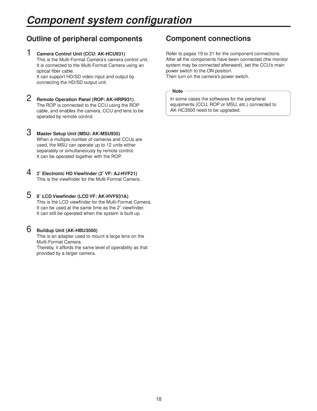 Panasonic AK-HC3500P operating instructions Outline of peripheral components, Component connections 