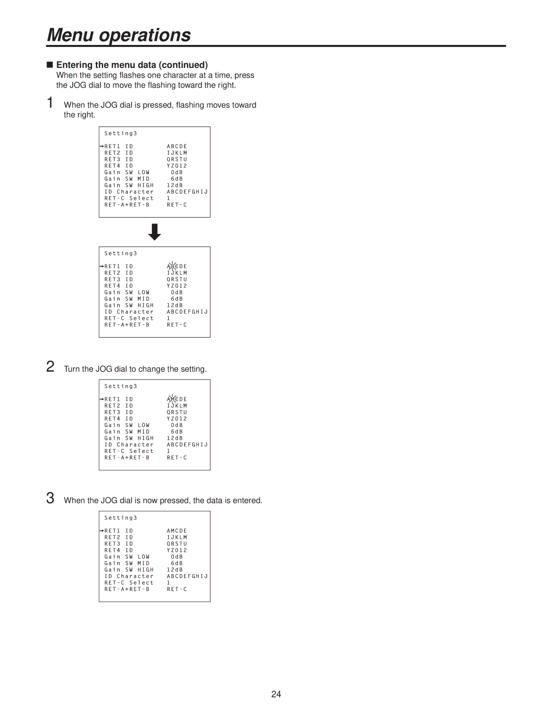 Panasonic AK-HC3500P operating instructions Menu operations 