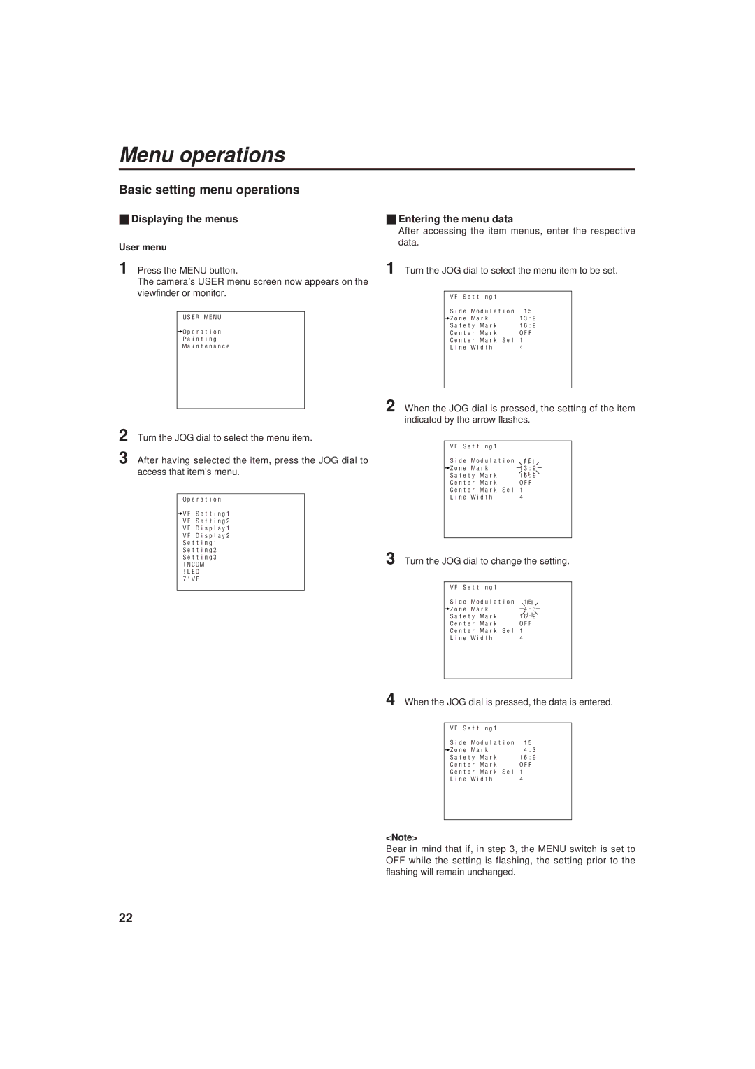 Panasonic AK-HC930 manual Menu operations, Basic setting menu operations 